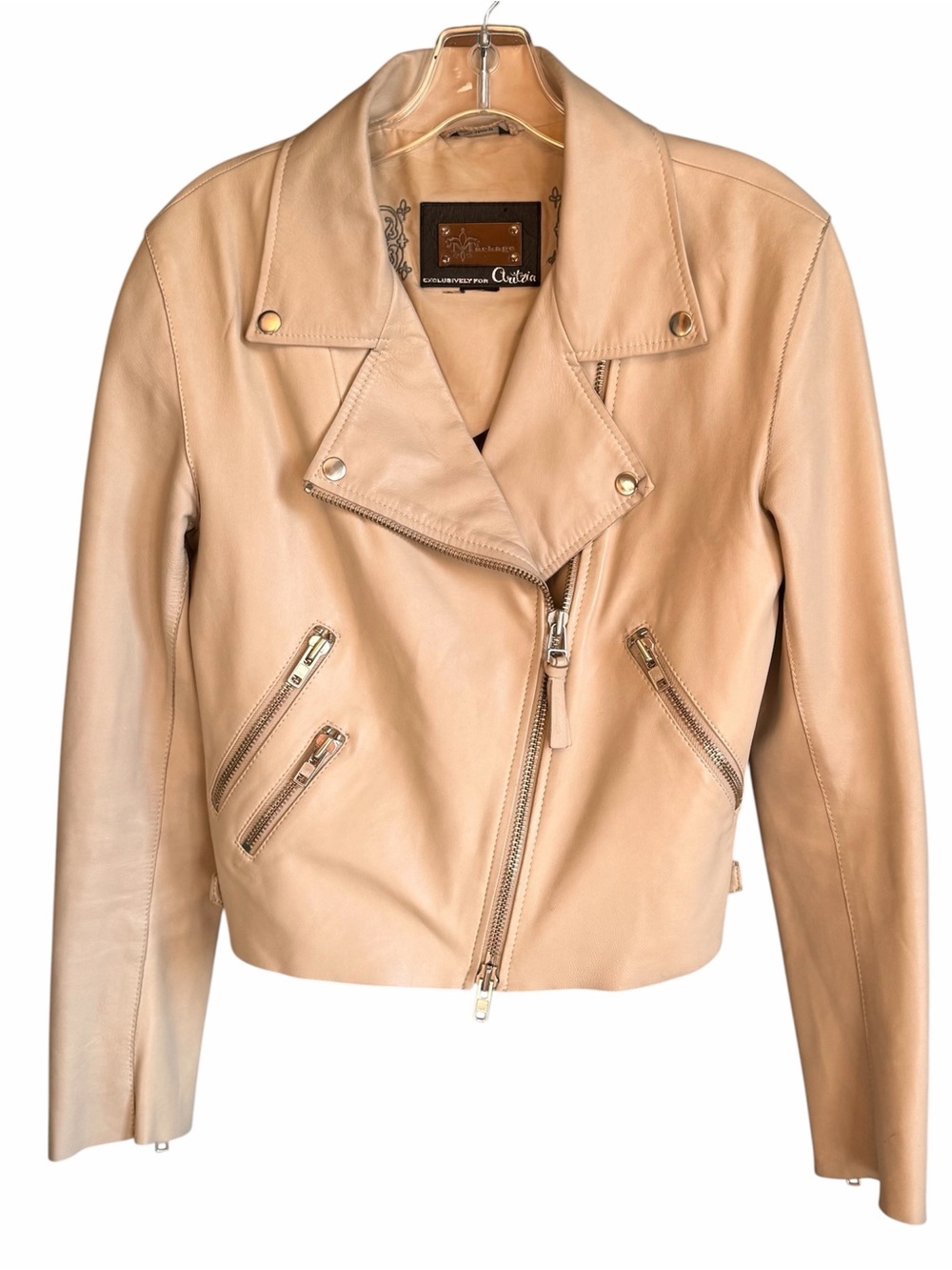 Mackage x Aritzia Lamb Leather Moto Cropped Jacket Cream/Ivory Sz Medium RARE